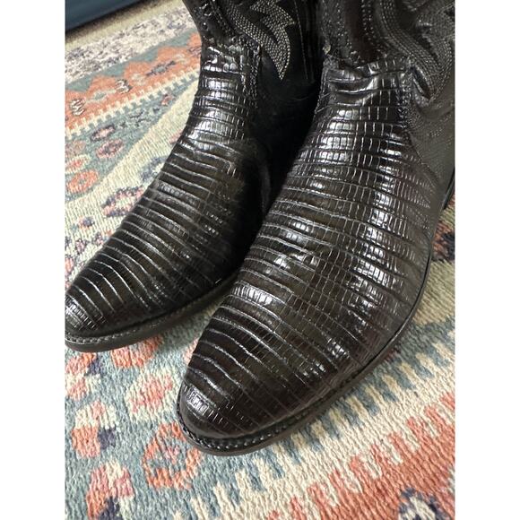 Vintage Dan Post Black Teju Lizard Men\'s Cowboy Boots USA 9.5B  Western main image 8